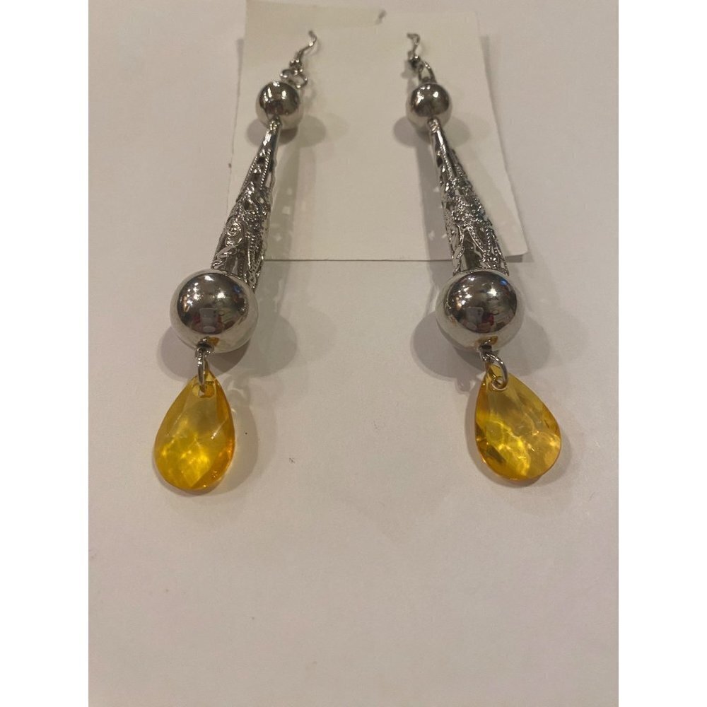 Vintage Silver Filigreen Topaz Long Drop Earrings